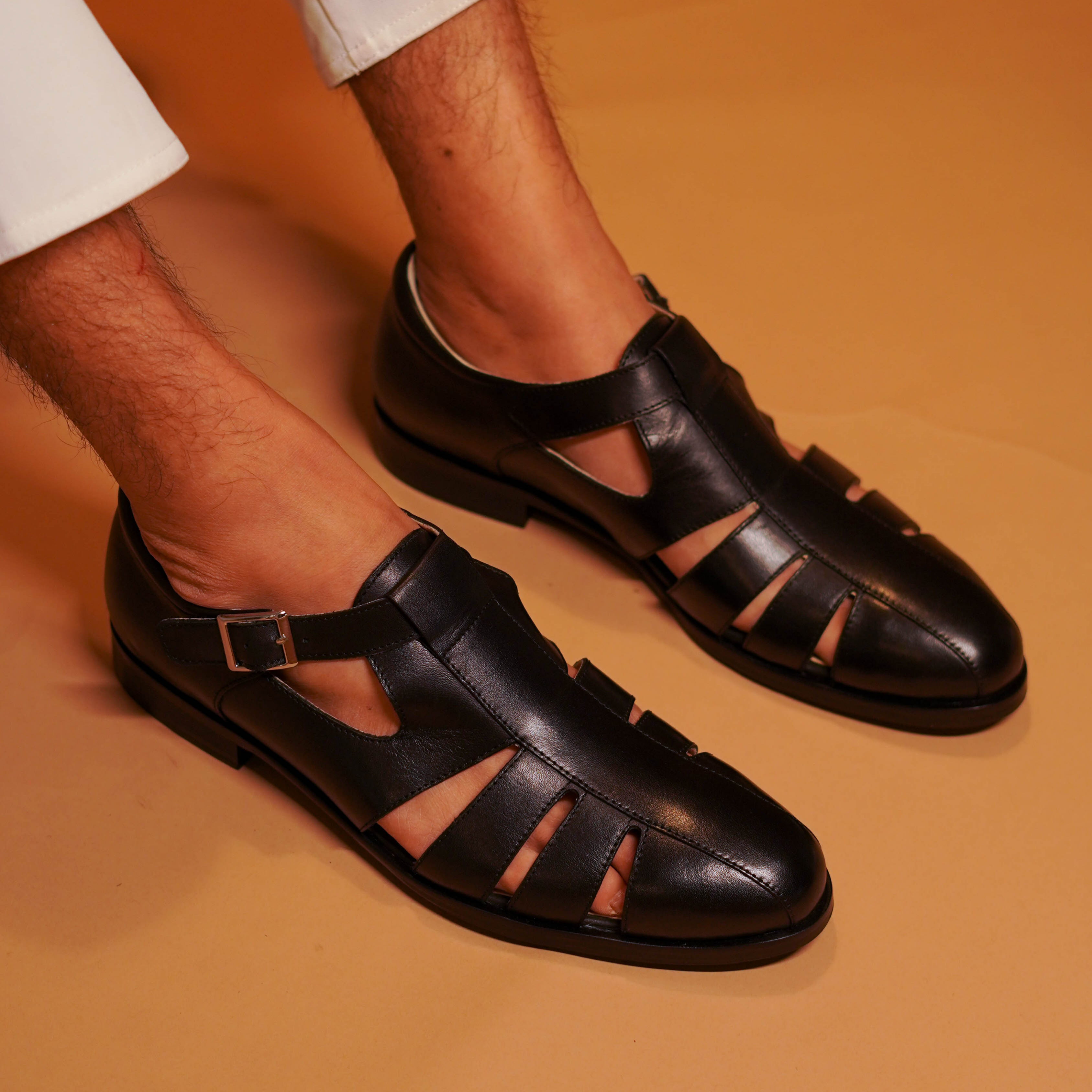 Pesha Caro | Black Peshawari Insprired leather Shoes